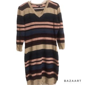 LA Gold Bodycon Striped Stretch Knit Sweater 3/4 sleeve Dress large